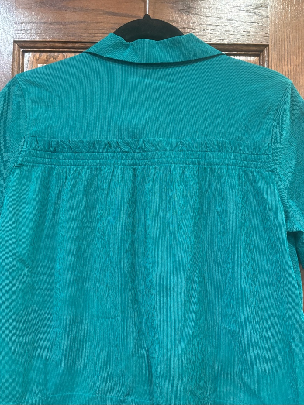 Athleta $99 NWT Echo Top Short Sleeve Button Up Teal Green XS P2P 19” L 21” - Picture 12 of 13